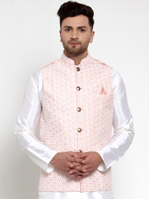

Jompers Men Pink & White Embellished Nehru Jacket