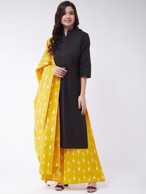 

InWeave Women Black & Yellow Yoke Design Kurta with Palazzo & Dupatta