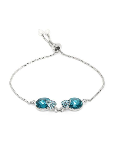 

Mahi Women Rhodium-Plated Silver-Toned & Blue Crystal Adjustable Bracelet
