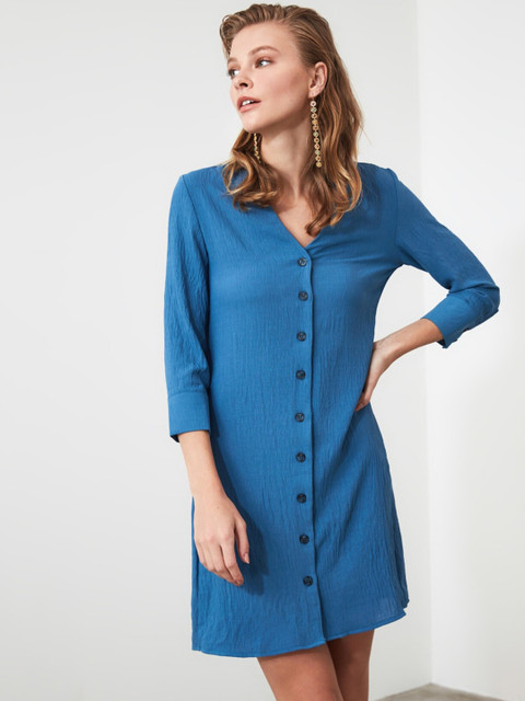 

TRENDYOL COLLECTION Women Blue Solid Shirt Dress