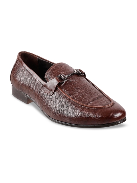 

Metro Men Brown Solid Leather Formal Slip-On Shoes
