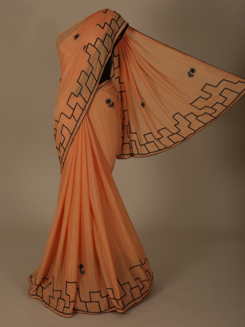 

Pothys Orange & Black Satin Embellished Saree