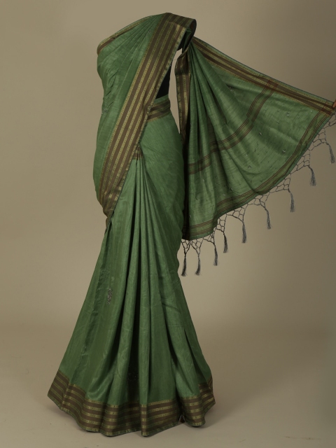 

Pothys Green Solid Jute Silk Saree