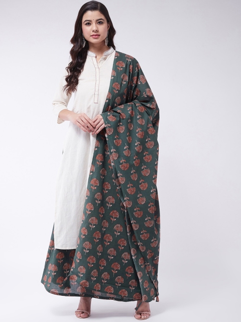 

InWeave Women Off-White & Green Solid Kurta with Skirt & Dupatta