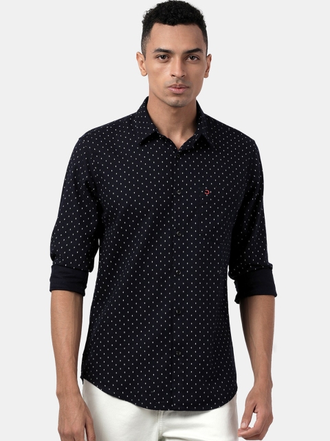 

DERBY JEANS COMMUNITY Men Navy Blue Slim Fit Printed Casual Shirt