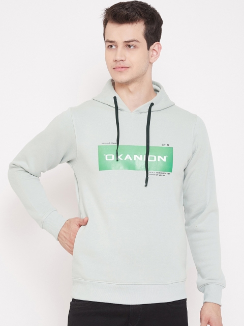 

Okane Men Grey Printed Hooded Sweatshirt