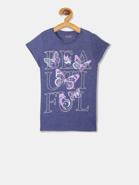 

The Childrens Place Girls Blue Printed Round Neck T-shirt