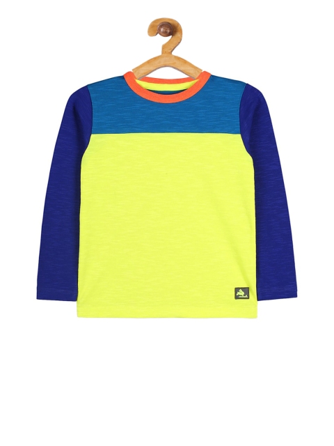 

Cherry Crumble Boys Yellow & Blue Colourblocked Round Neck T-shirt