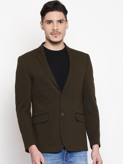 

Mufti Men Olive Green Solid Single-Breasted Casual Blazer