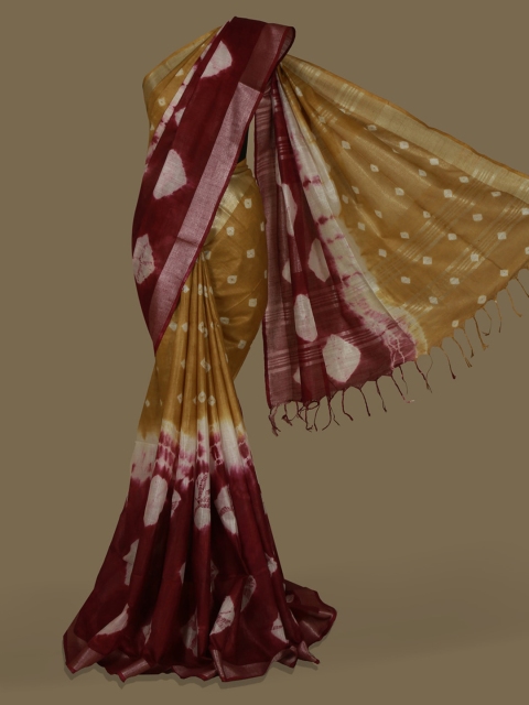 Pothys Mustard Yellow & Purple Linen Blend Printed Saree