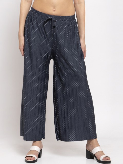 

NEUDIS Women Charcoal Polka-Dot Printed Flared Wide Leg Printed Palazzo