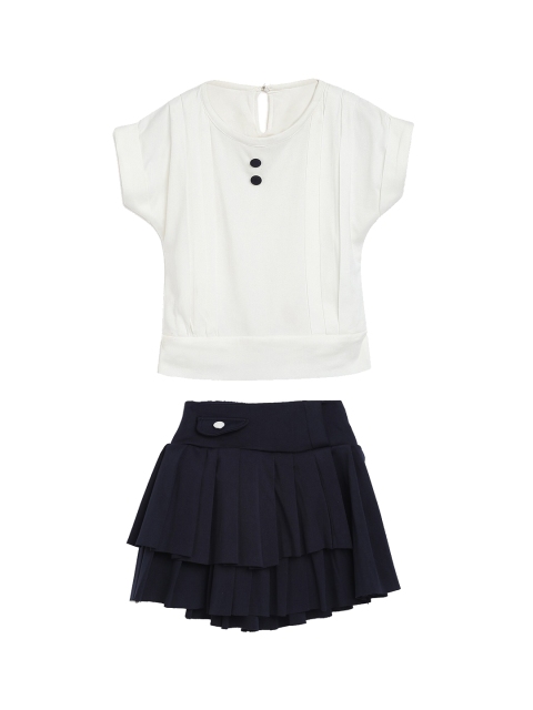 

ADIVA Girls White & Navy Blue Solid Clothing Set