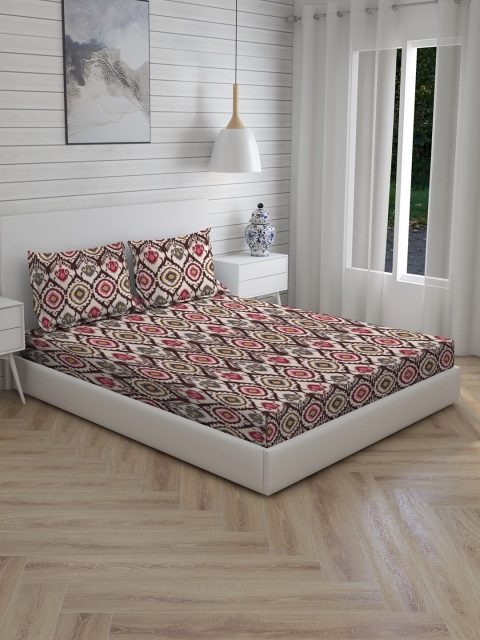 

Boutique Living India Multicoloured Ethnic Motifs 200 TC Cotton 1 King Bedsheet with 2 Pillow Covers, Multi