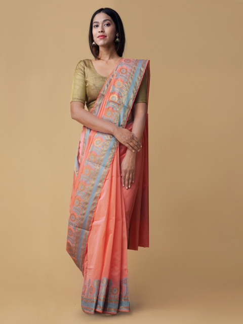 

Unnati Silks Pink Silk Cotton Solid Banarasi Saree