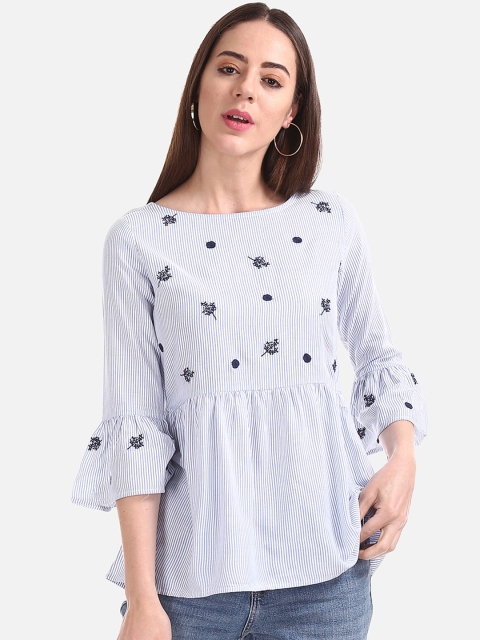 

Cherokee Women Blue Striped A-Line Top