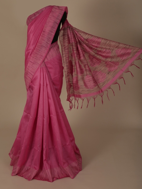 

Pothys Pink Solid Jute Silk Saree