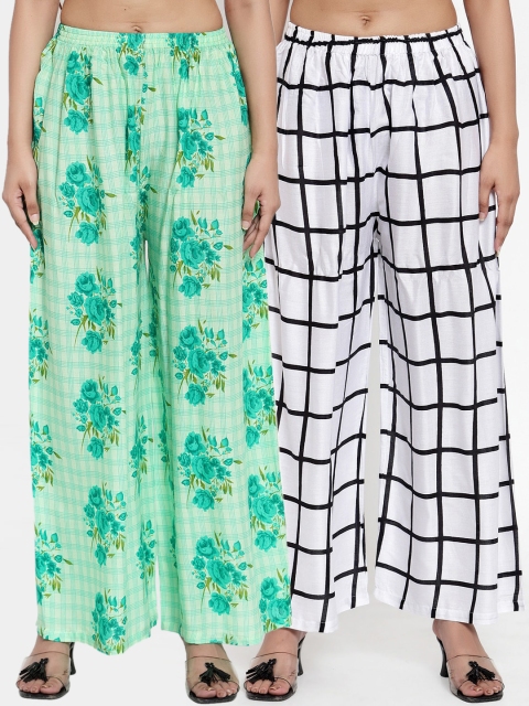 

NEUDIS Women Pack of 2 Printed Wide Leg Palazzos, White