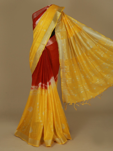 

Pothys Red & Yellow Linen Blend Woven Design Saree