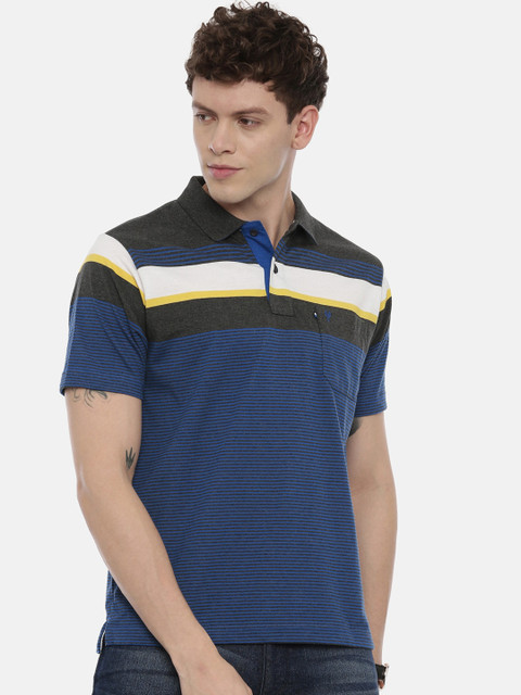 

Classic Polo Men Blue Striped Polo Collar T-shirt