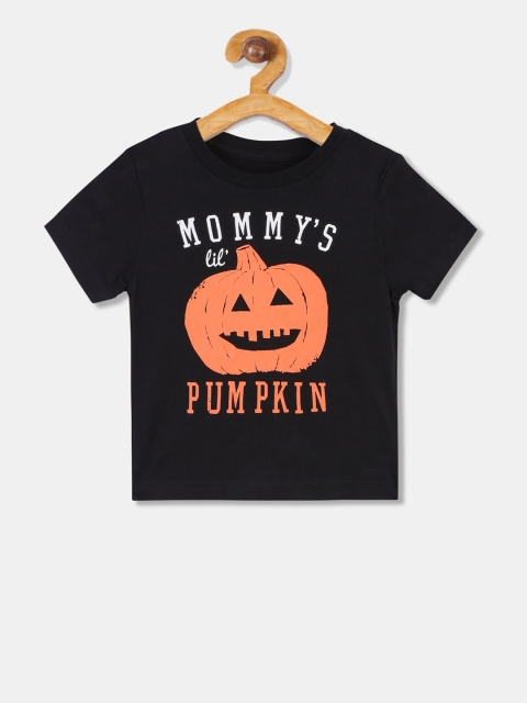 

The Childrens Place Boys Black & Orange Printed Round Neck T-shirt