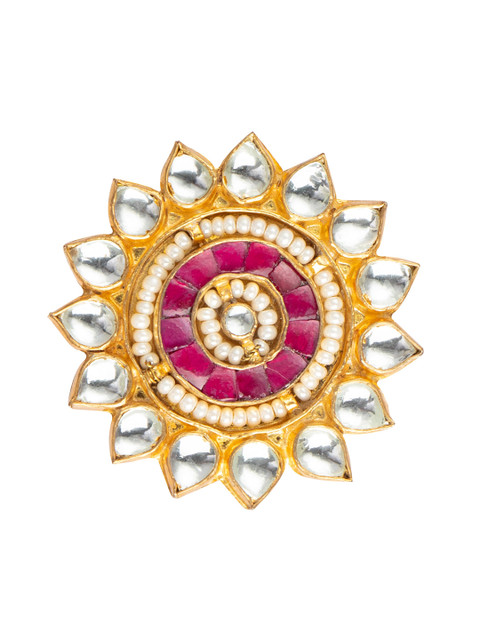 

MORKANTH JEWELLERY Gold-Plated Pink Kundan-Studded Handcrafted Finger Ring