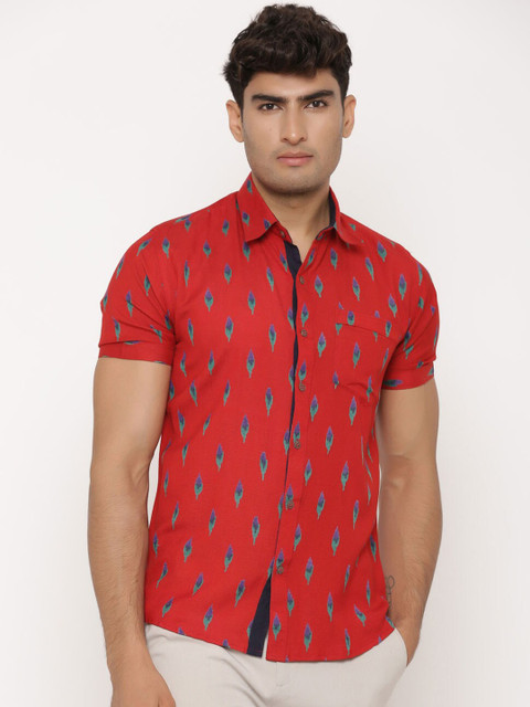 

Tistabene Men Red & Green Slim Fit Printed Casual Shirt