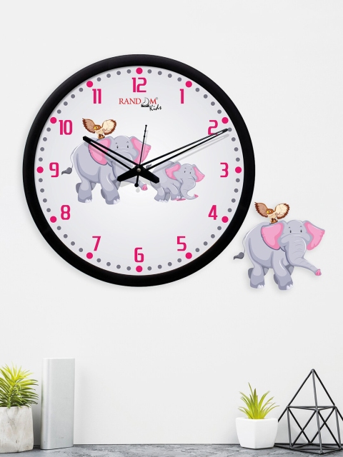 

RANDOM Multicolored Elephant And Owl Round Shaped Wall Clock With One Plaque And Glass, Multi