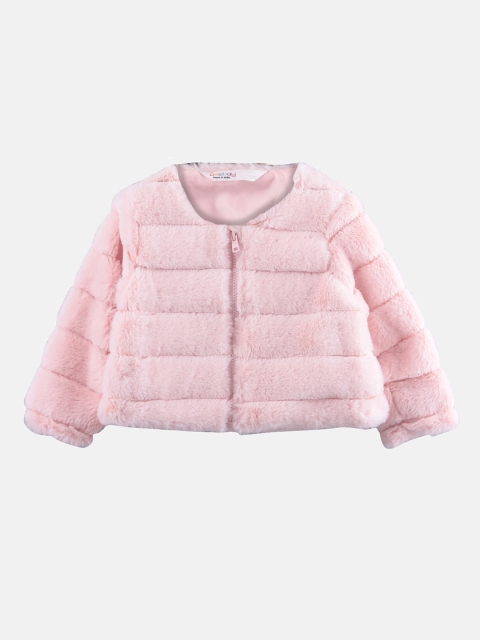 

Beebay Girls Peach-Coloured Solid Lightweight Puffer Jacket