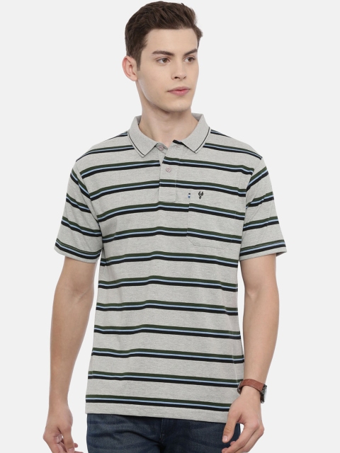 

Classic Polo Men Grey & Black Striped Polo Collar T-shirt