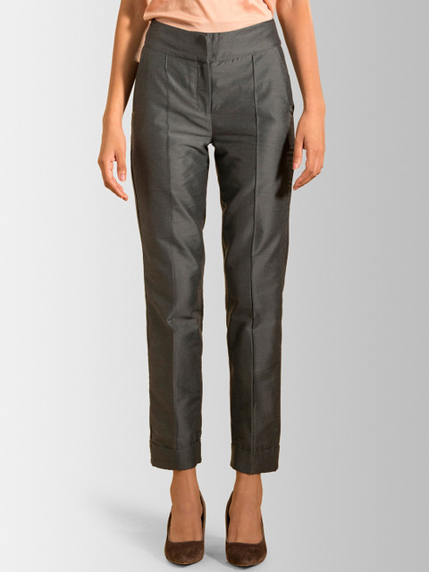 

FableStreet Women Grey Slim Fit Solid Cigarette Trousers