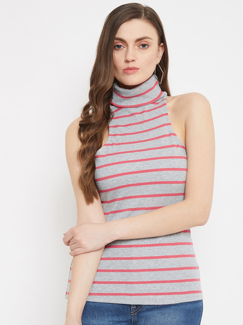 

Nun Women Grey Striped Fitted Top