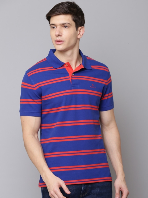

GANT Men Blue Striped Polo Collar T-shirt