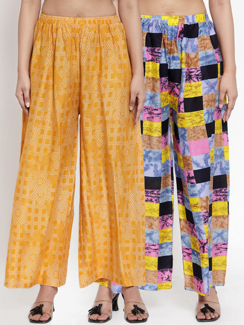 

NEUDIS Women Multicoloured Set of 2 Printed Flared Palazzos, Multi