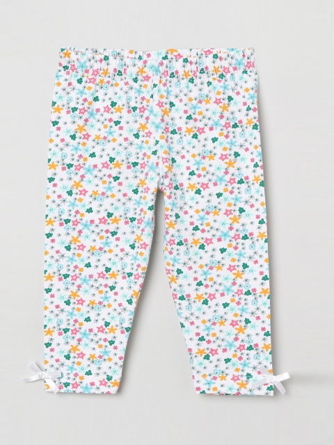 

max Infant Girls White & Green Printed Ankle-Length Leggings