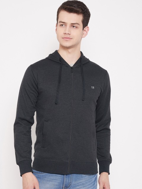 

Okane Men Grey Solid Hooded Sweatshirt