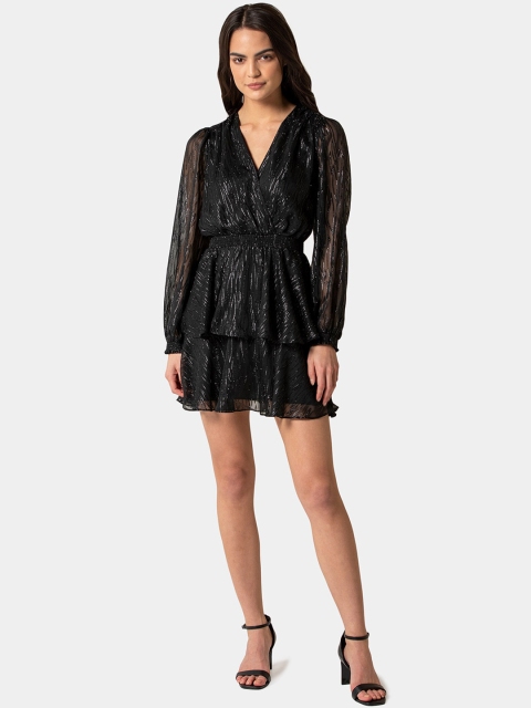 

Forever New Women Black Self Design Fit and Flare Dress