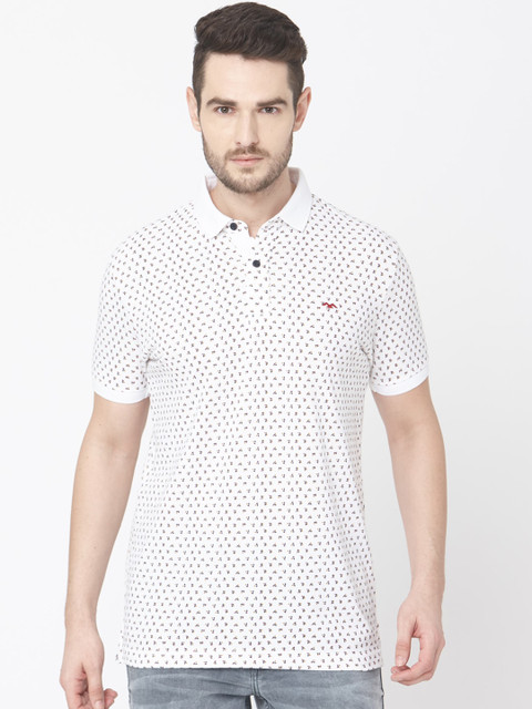 

Mufti Men White Printed Polo Collar Pure Cotton T-shirt