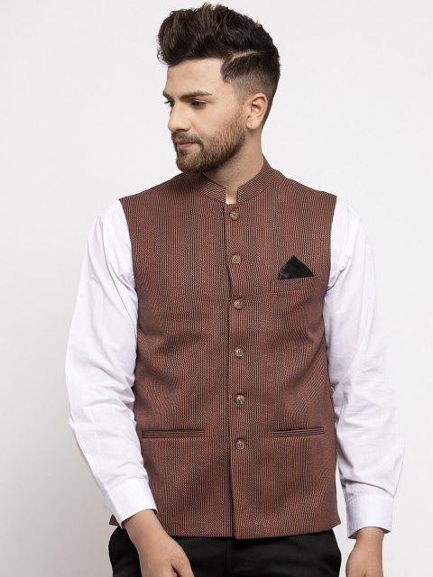 

NEUDIS Men Maroon & Black Checkered Nehru Jacket