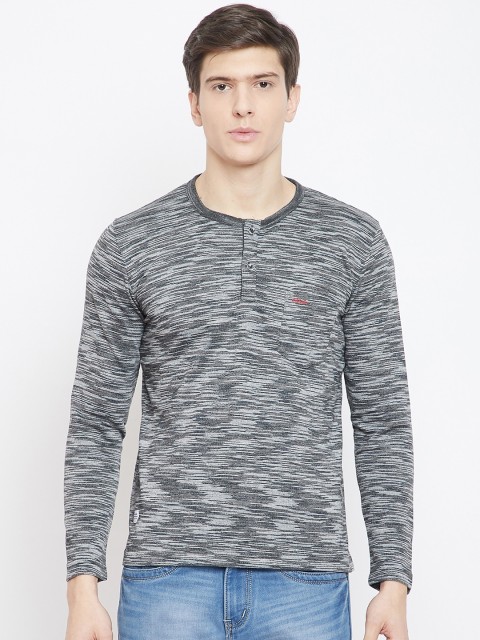 

Adobe Men Charcoal Grey Self Design Mandarin Collar T-shirt