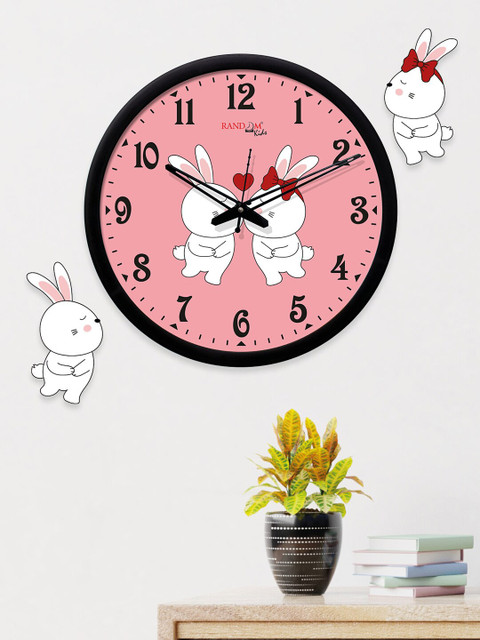 

RANDOM Pink & Black Cute Couple Rabbit Print Round Shaped Wall Clock With Glass