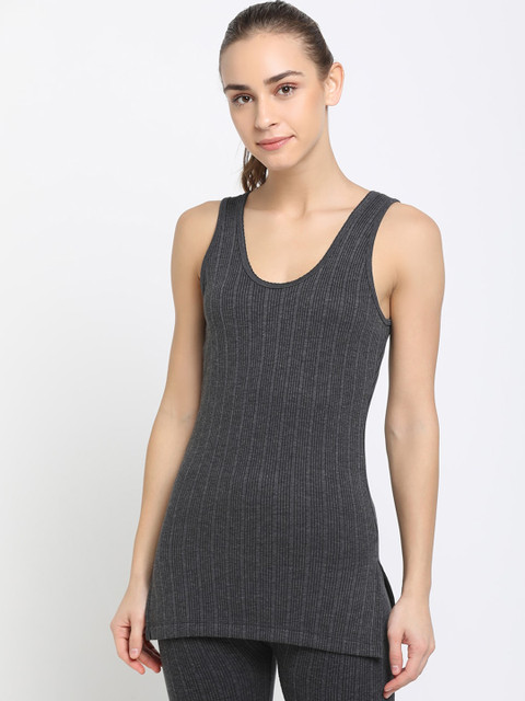 

DIXCY SCOTT Slimz Women Charcoal Grey Striped Thermal Top