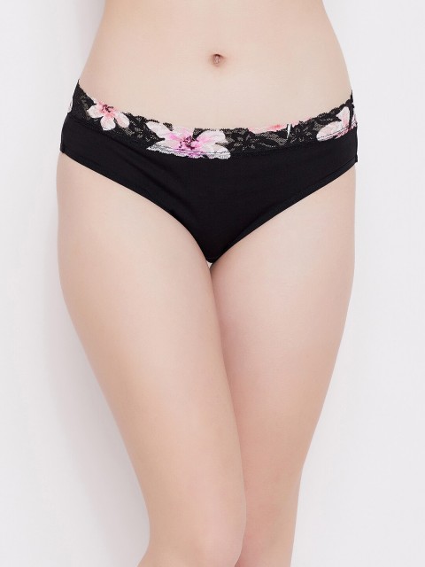 

Clovia Women Black & Pink Printed Lace Bikini Briefs PN2470I13