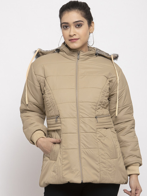 

KLOTTHE Women Beige Solid Windcheater Padded Jacket