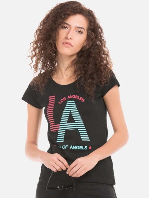 

Sugr Women Black Printed Round Neck T-shirt