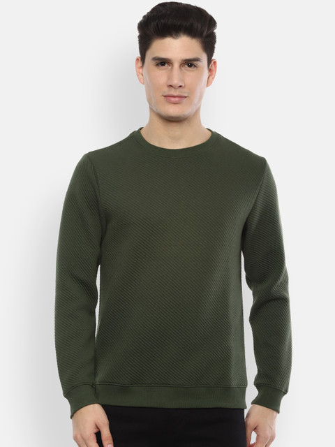 

V Dot Men Olive Green Solid Sweatshirt