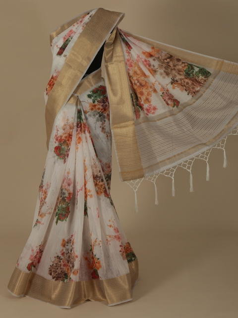 

Pothys Cream-Coloured Printed Linen Blend Saree