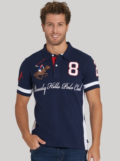 

Beverly Hills Polo Club Men Navy Blue Embroidered Polo Collar T-shirt