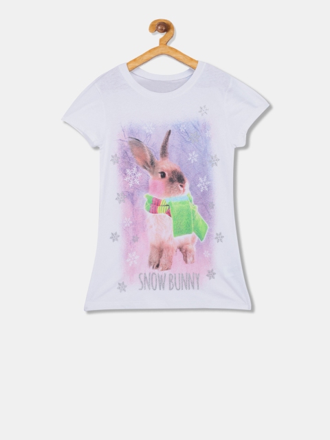 The Childrens Place Girls White Printed Round Neck T-shirt
