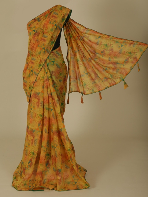 

Pothys Pink Printed Jute Silk Saree