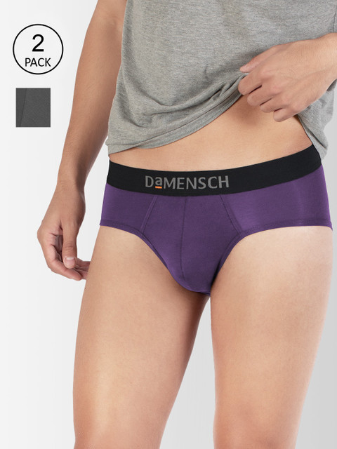 

DAMENSCH Men Pack of 2 Solid Anti-Odour Basic Briefs DAM-DC-B-WG-GRP-PACK-2-MIX, Grey